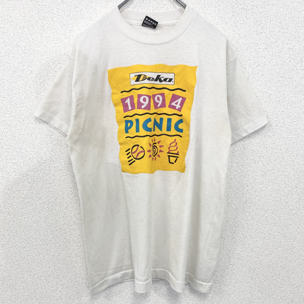 古着 used　FURUIT OF THE LOOM　半袖プリントTシャツ　US製　カジュアル　レトロ　クルーネック　白　Lサイズ