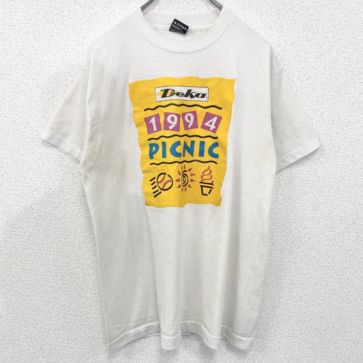 古着 used　FURUIT OF THE LOOM　半袖プリントTシャツ　US製　カジュアル　レトロ　クルーネック　白　Lサイズ