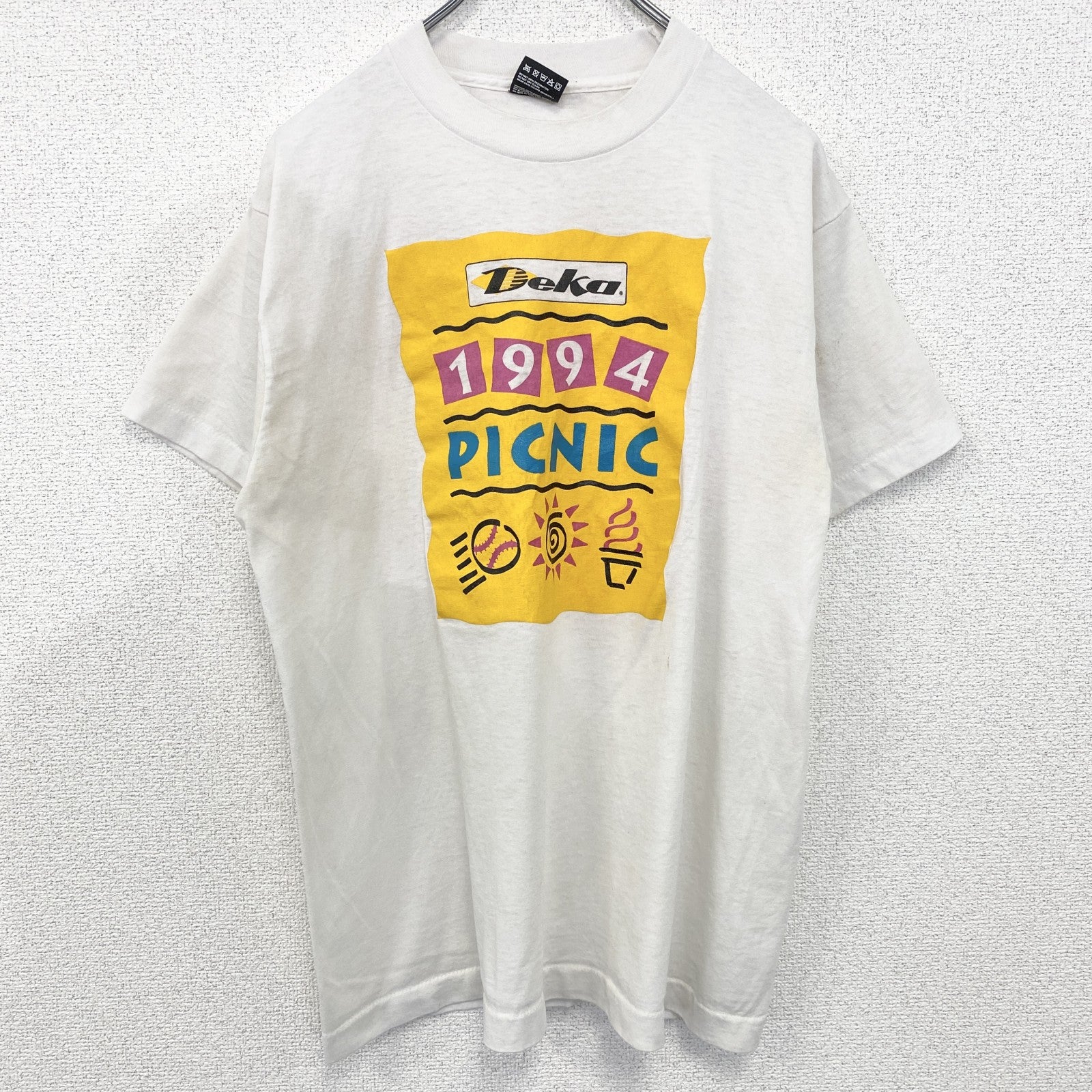 古着 used　FURUIT OF THE LOOM　半袖プリントTシャツ　US製　カジュアル　レトロ　クルーネック　白　Lサイズ