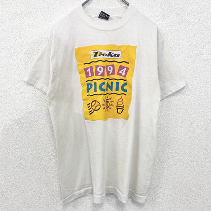 古着 used　FURUIT OF THE LOOM　半袖プリントTシャツ　US製　カジュアル　レトロ　クルーネック　白　Lサイズ