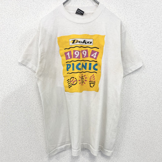 古着 used　FURUIT OF THE LOOM　半袖プリントTシャツ　US製　カジュアル　レトロ　クルーネック　白　Lサイズ