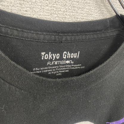 古着 used　半袖アニメプリントTシャツ　東京喰種　カネキ　金木研　黒　ブラック　クルーネック　レトロデザイン　Lサイズ