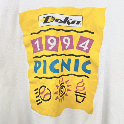 古着 used　FURUIT OF THE LOOM　半袖プリントTシャツ　US製　カジュアル　レトロ　クルーネック　白　Lサイズ