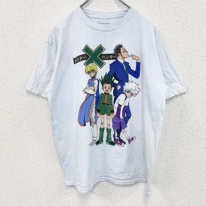 古着 used　半袖アニメプリントTシャツ　ハンターハンター　水色　ライトブルー　クルーネック　100％コットン　Lサイズ