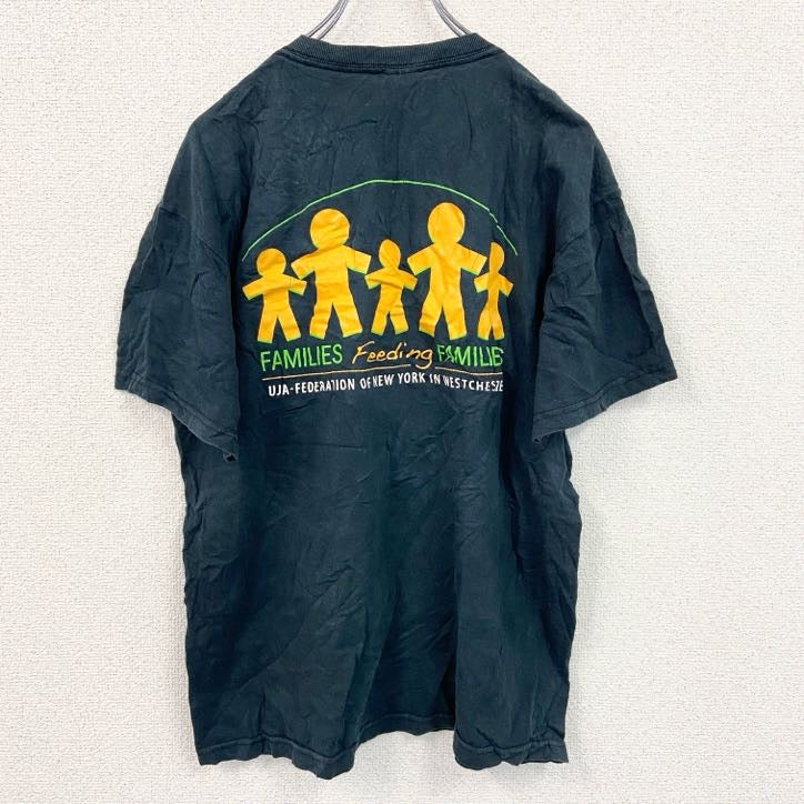 GILDAN　ギルダン　半袖プリントTシャツ　両面プリント　英字プリント　クルーネック　紺　ネイビー　Mサイズ