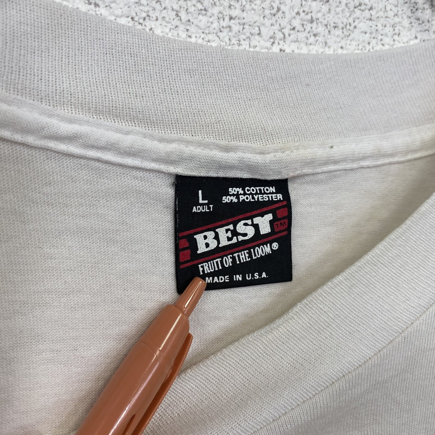 古着 used　FURUIT OF THE LOOM　半袖プリントTシャツ　US製　カジュアル　レトロ　クルーネック　白　Lサイズ