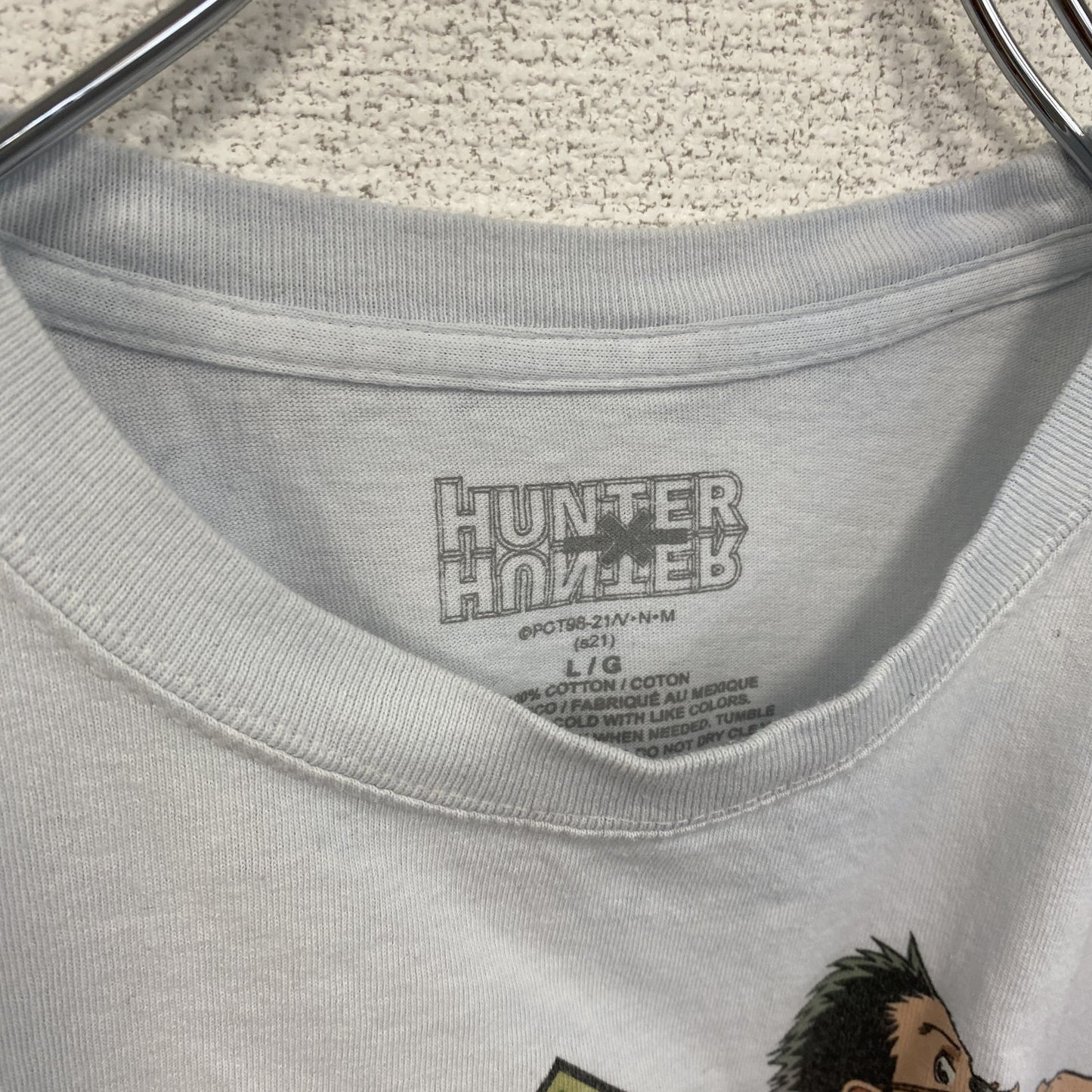 古着 used　半袖アニメプリントTシャツ　ハンターハンター　水色　ライトブルー　クルーネック　100％コットン　Lサイズ