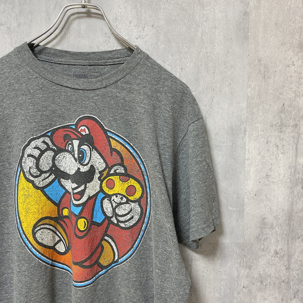 古着 used　SUPER MARIO　マリオ　半袖キャラクタープリントTシャツ　任天堂　Nintendo　グレー　Mサイズ