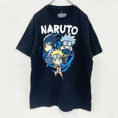 古着 used　半袖アニメプリントTシャツ　ナルト　サスケ　カカシ　黒　ブラック　レトロデザイン　クルーネック　Lサイズ