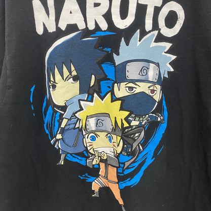 古着 used　半袖アニメプリントTシャツ　ナルト　サスケ　カカシ　黒　ブラック　レトロデザイン　クルーネック　Lサイズ