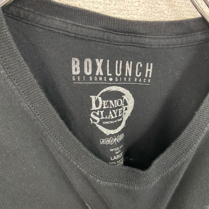 古着 used　半袖アニメプリントTシャツ　鬼滅の刃　黒　ブラック　コットン100％　クルーネック　レトロデザイン　Lサイズ