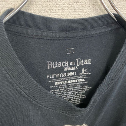 古着 used　半袖アニメプリントTシャツ　ナ進撃の巨人　ミカサ　黒　ブラック　レトロデザイン　クルーネック　Lサイズ