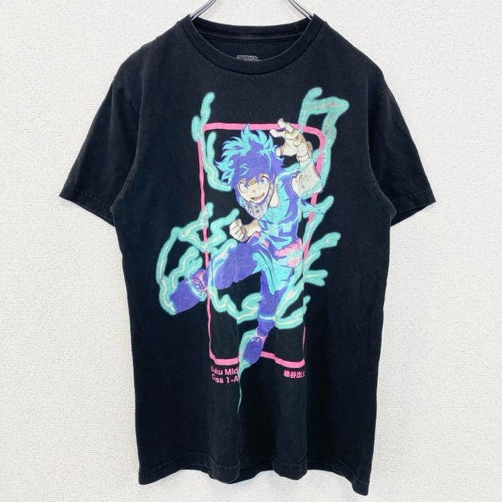 古着 used　MY HERO ACADEMIA　僕のヒーローアカデミア　緑谷出久　半袖アニメキャラプリントTシャツ　黒　Sサイズ