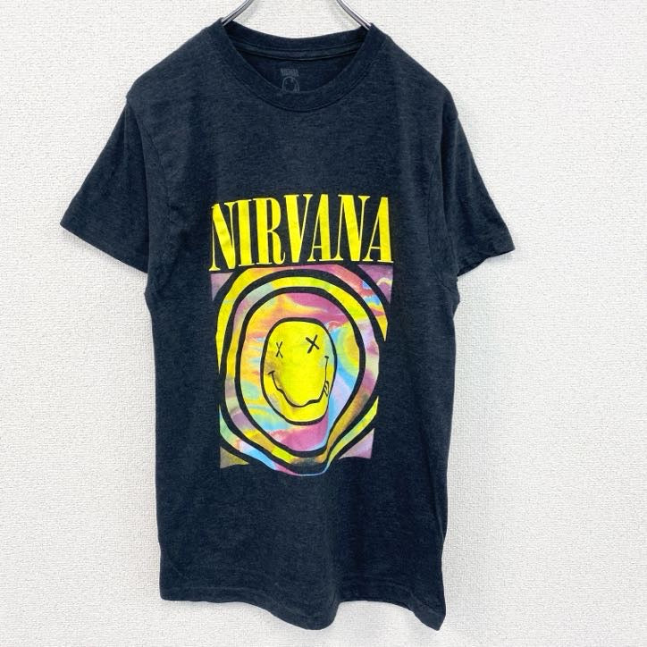古着 used　半袖音楽プリントTシャツ　ニルヴァーナ　グランジ　バンド　ダークグレー　レトロデザイン　クルーネック　Lサイズ