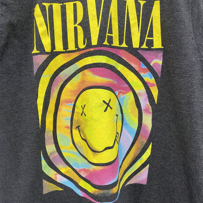 古着 used　半袖音楽プリントTシャツ　ニルヴァーナ　グランジ　バンド　ダークグレー　レトロデザイン　クルーネック　Lサイズ