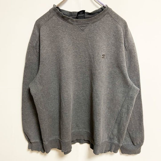 古着 used　STARTER スターター　長袖ワンポイント刺繍スウェット　トレーナー　ノームコア　クルーネック　グレー　Lサイズ