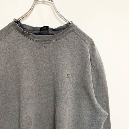古着 used　STARTER スターター　長袖ワンポイント刺繍スウェット　トレーナー　ノームコア　クルーネック　グレー　Lサイズ