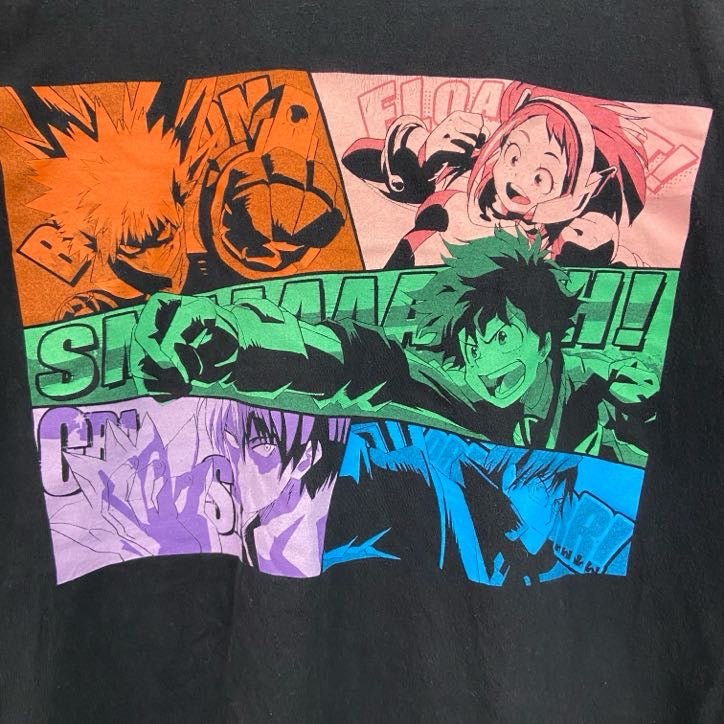 古着 used　半袖アニメプリントTシャツ　僕のヒーローアカデミア　黒　ブラック　コットン100％　クルーネック　Lサイズ