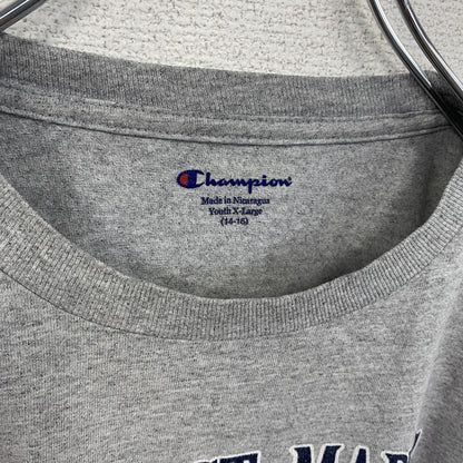 古着 used　半袖プリントTシャツ　チャンピオン　カレッジ　灰色　ライトグレー　レトロデザイン　クルーネック　XLサイズ
