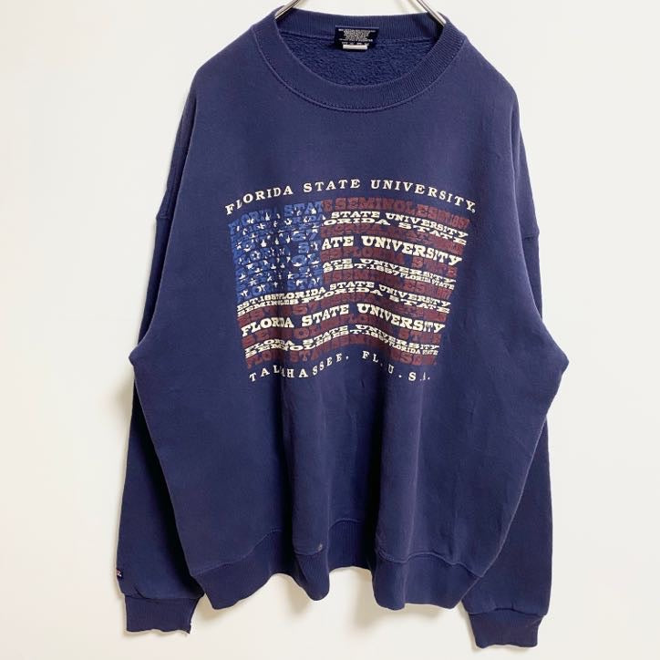 90s　JANSPORT　プリントスウェット/トレーナー　ヴィンテージ　星条旗　ネイビー　XLサイズ