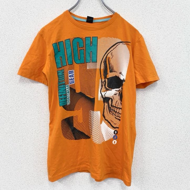 古着 used　半袖プリントTシャツ　Y.F.K　ワイエフケークロージング　ドクロ　橙色　オレンジ　レトロデザイン　クルーネック