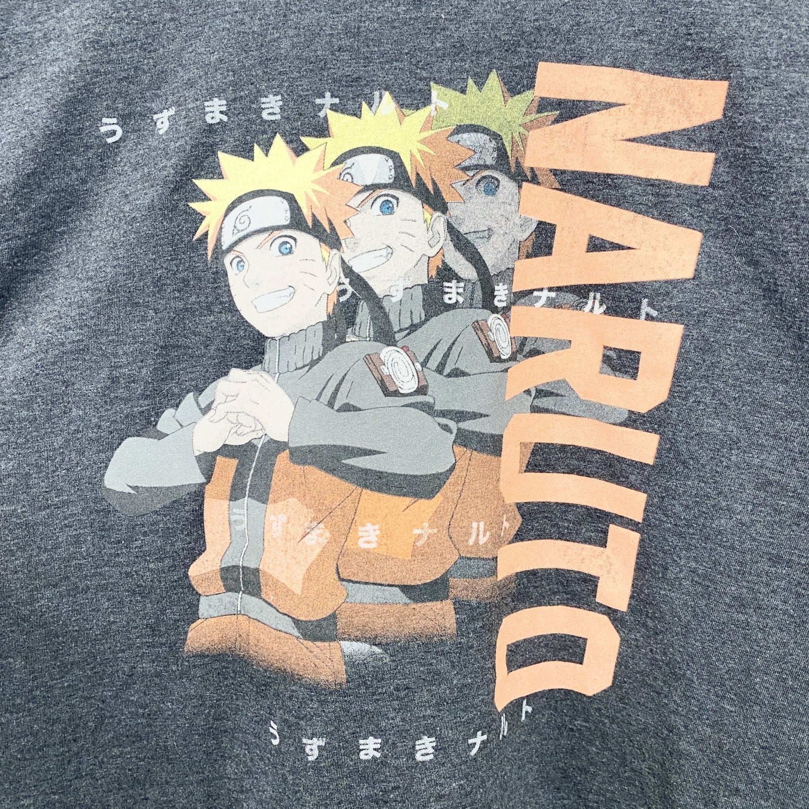 古着 used　NARUTO　うずまきナルト疾風伝　メキシコ製　半袖アニメキャラクタープリントTシャツ　グレー　Lサイズ
