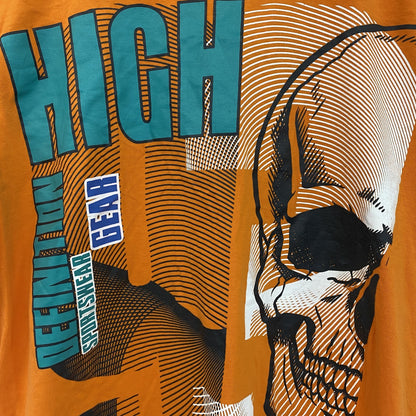 古着 used　半袖プリントTシャツ　Y.F.K　ワイエフケークロージング　ドクロ　橙色　オレンジ　レトロデザイン　クルーネック