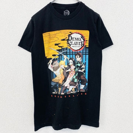 古着 used　鬼滅の刃　DEMON SLAYER　メキシコ製　半袖アニメキャラクタープリントTシャツ　黒　ブラック　Sサイズ