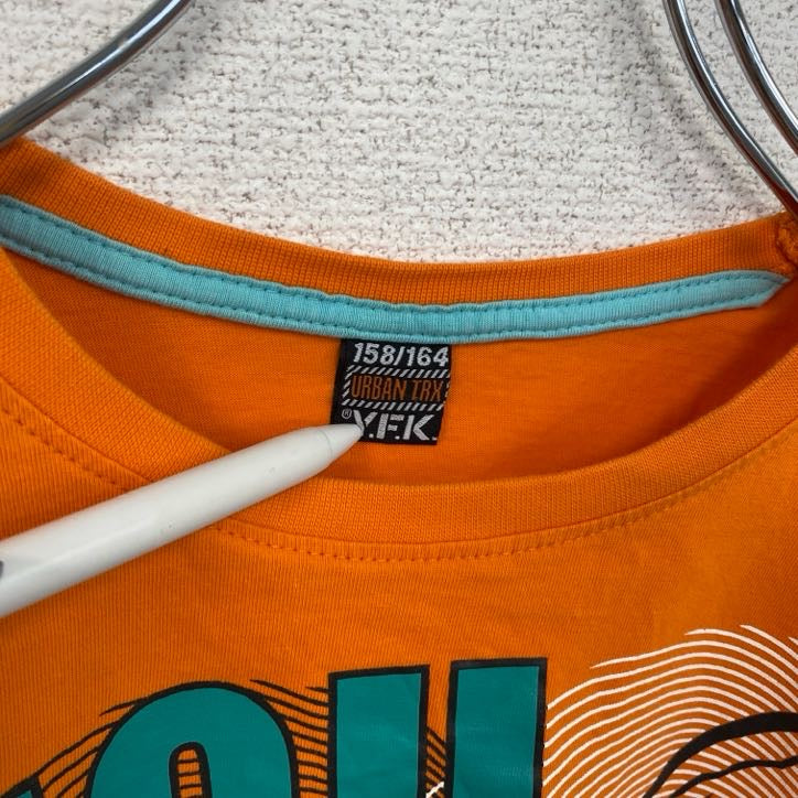 古着 used　半袖プリントTシャツ　Y.F.K　ワイエフケークロージング　ドクロ　橙色　オレンジ　レトロデザイン　クルーネック
