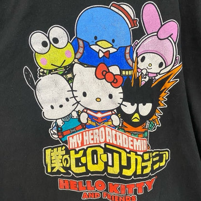古着 used　半袖アニメプリントTシャツ　僕のヒーローアカデミア　サンリオ　ブラック　レトロデザイン　クルーネック　2XLサイズ