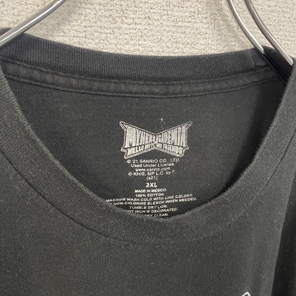 古着 used　半袖アニメプリントTシャツ　僕のヒーローアカデミア　サンリオ　ブラック　レトロデザイン　クルーネック　2XLサイズ