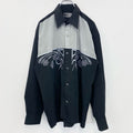 L&G　MEDITE RRANEAN　長袖刺繍デザインシャツ　モノトーン　総柄　黒　ブラック　灰色　グレー　Lサイズ