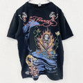 古着 used　半袖プリントTシャツ　エドハーディー　ドクロ　ブラック　レトロデザイン　クルーネック　2XLサイズ