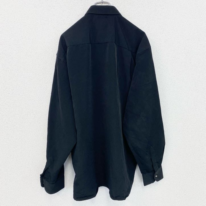 L&G　MEDITE RRANEAN　長袖刺繍デザインシャツ　モノトーン　総柄　黒　ブラック　灰色　グレー　Lサイズ