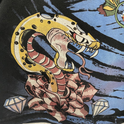 古着 used　半袖プリントTシャツ　エドハーディー　ドクロ　ブラック　レトロデザイン　クルーネック　2XLサイズ