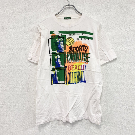 kasei　半袖プリントTシャツ　バレーボール　スポーツ　ビッグシルエット　白　ホワイト