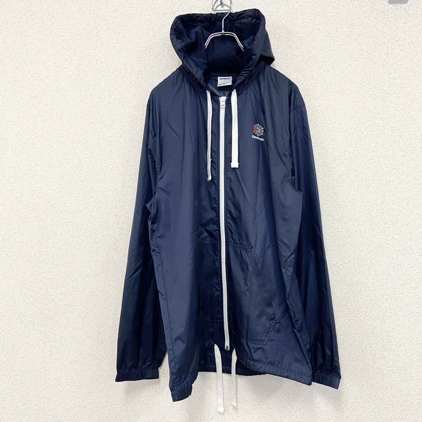 Reebok　リーボック　ウインドブレーカー　フルジップジャケット　デカロゴ　紺　ネイビー　Oサイズ