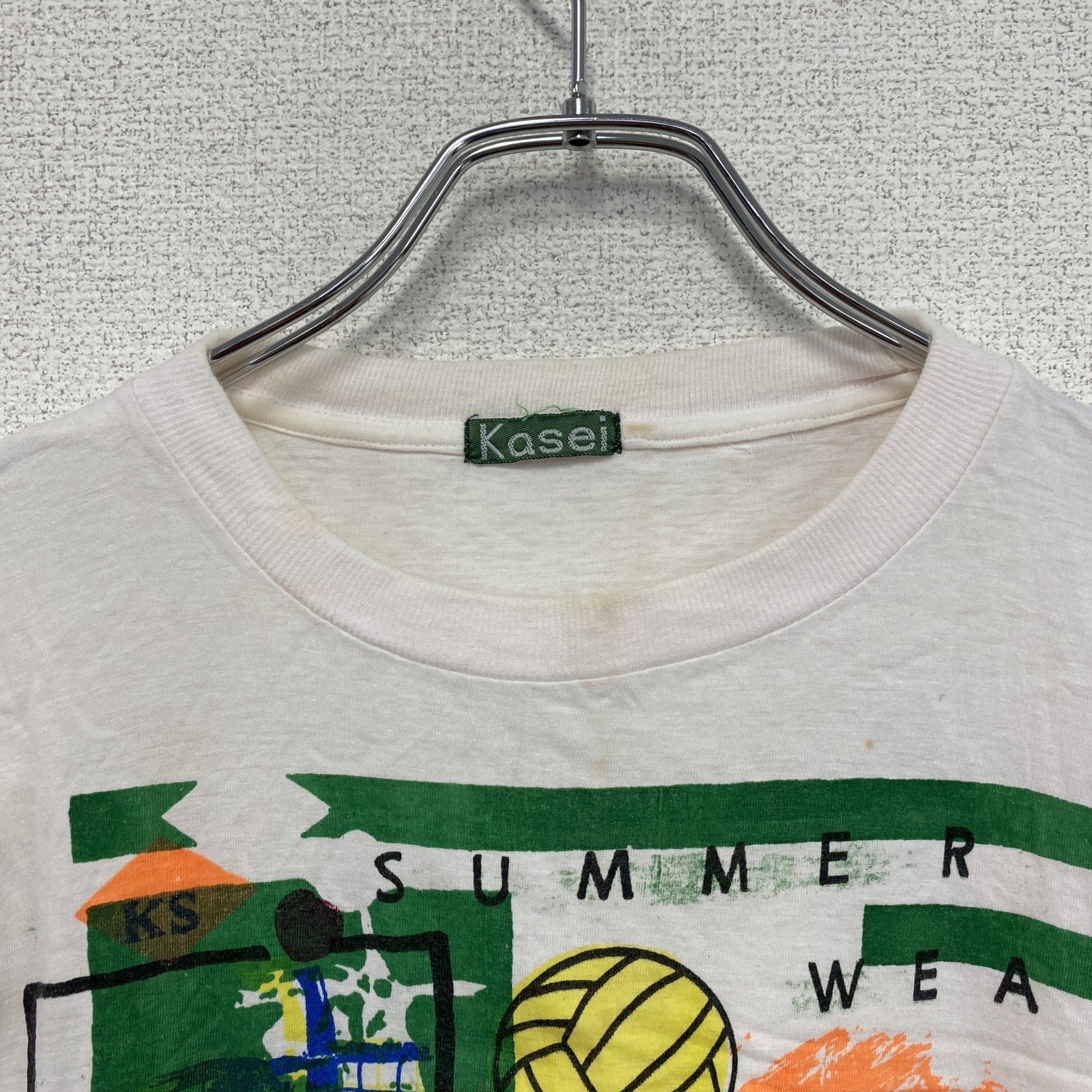 kasei　半袖プリントTシャツ　バレーボール　スポーツ　ビッグシルエット　白　ホワイト