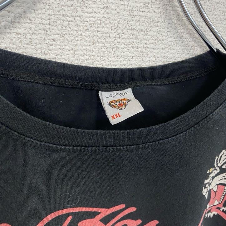 古着 used　半袖プリントTシャツ　エドハーディー　ドクロ　ブラック　レトロデザイン　クルーネック　2XLサイズ
