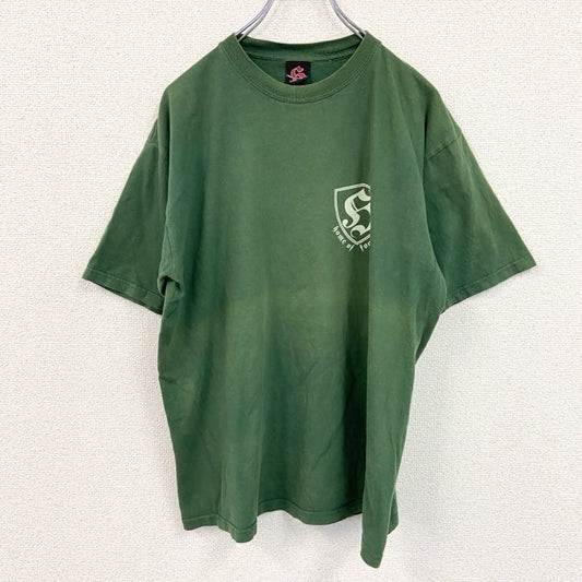 古着 used　半袖プリントTシャツ　フーリガン　緑　グリーン　コットン100％　クルーネック　レトロデザイン　Mサイズ