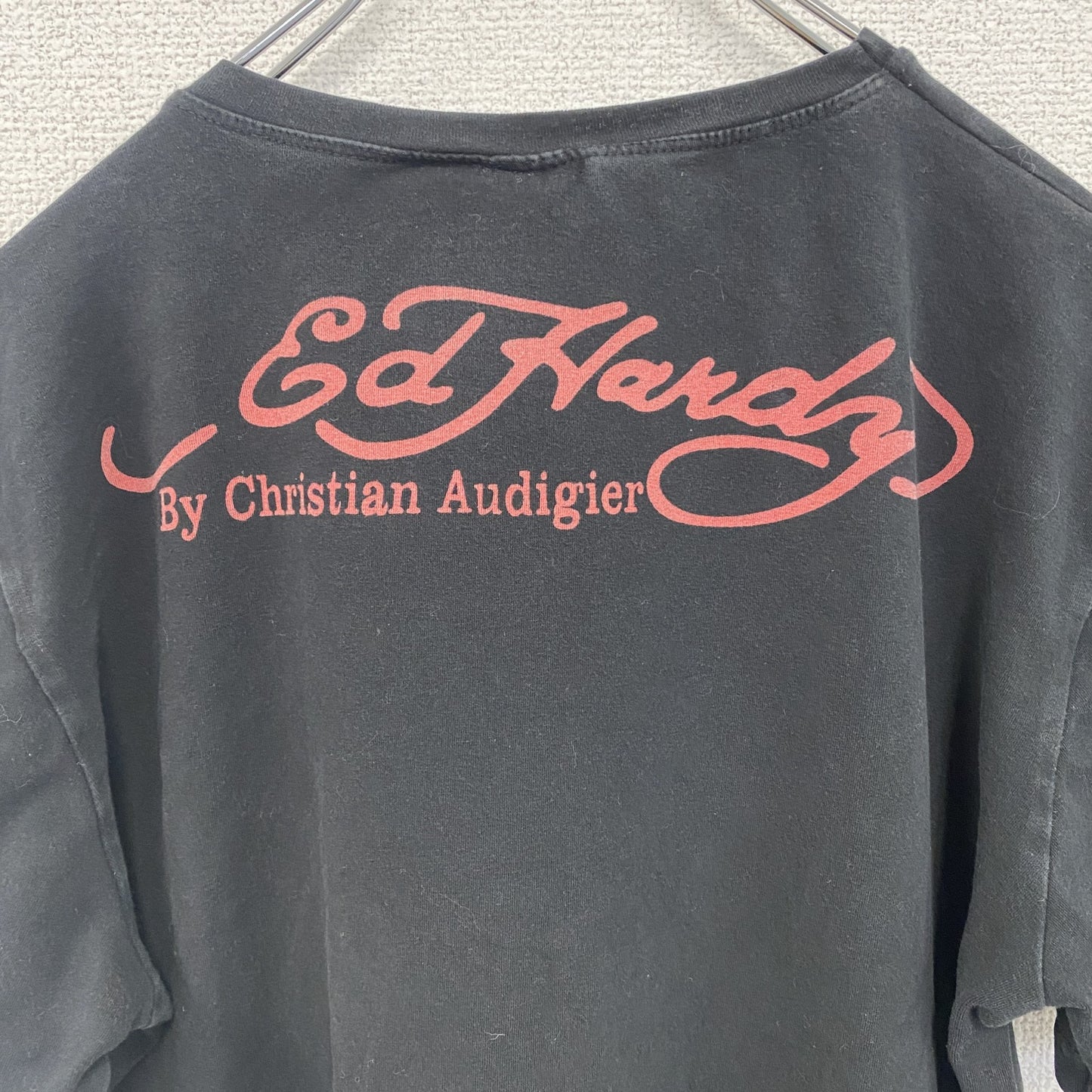 古着 used　半袖プリントTシャツ　エドハーディー　ドクロ　ブラック　レトロデザイン　クルーネック　2XLサイズ