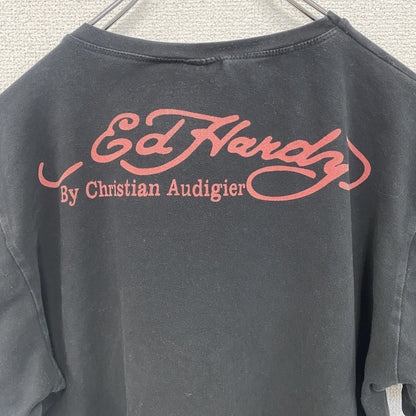 古着 used　半袖プリントTシャツ　エドハーディー　ドクロ　ブラック　レトロデザイン　クルーネック　2XLサイズ