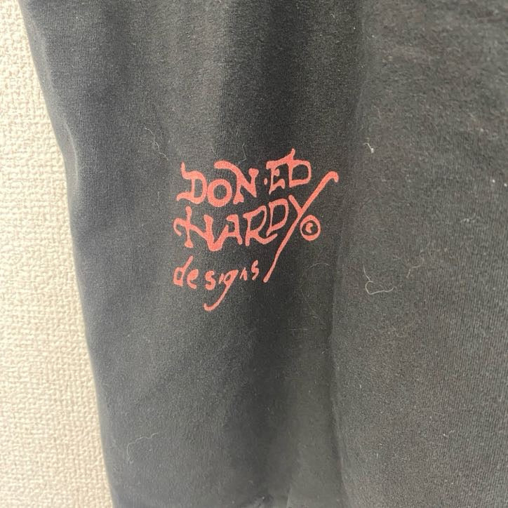 古着 used　半袖プリントTシャツ　エドハーディー　ドクロ　ブラック　レトロデザイン　クルーネック　2XLサイズ
