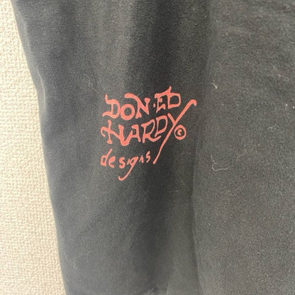古着 used　半袖プリントTシャツ　エドハーディー　ドクロ　ブラック　レトロデザイン　クルーネック　2XLサイズ