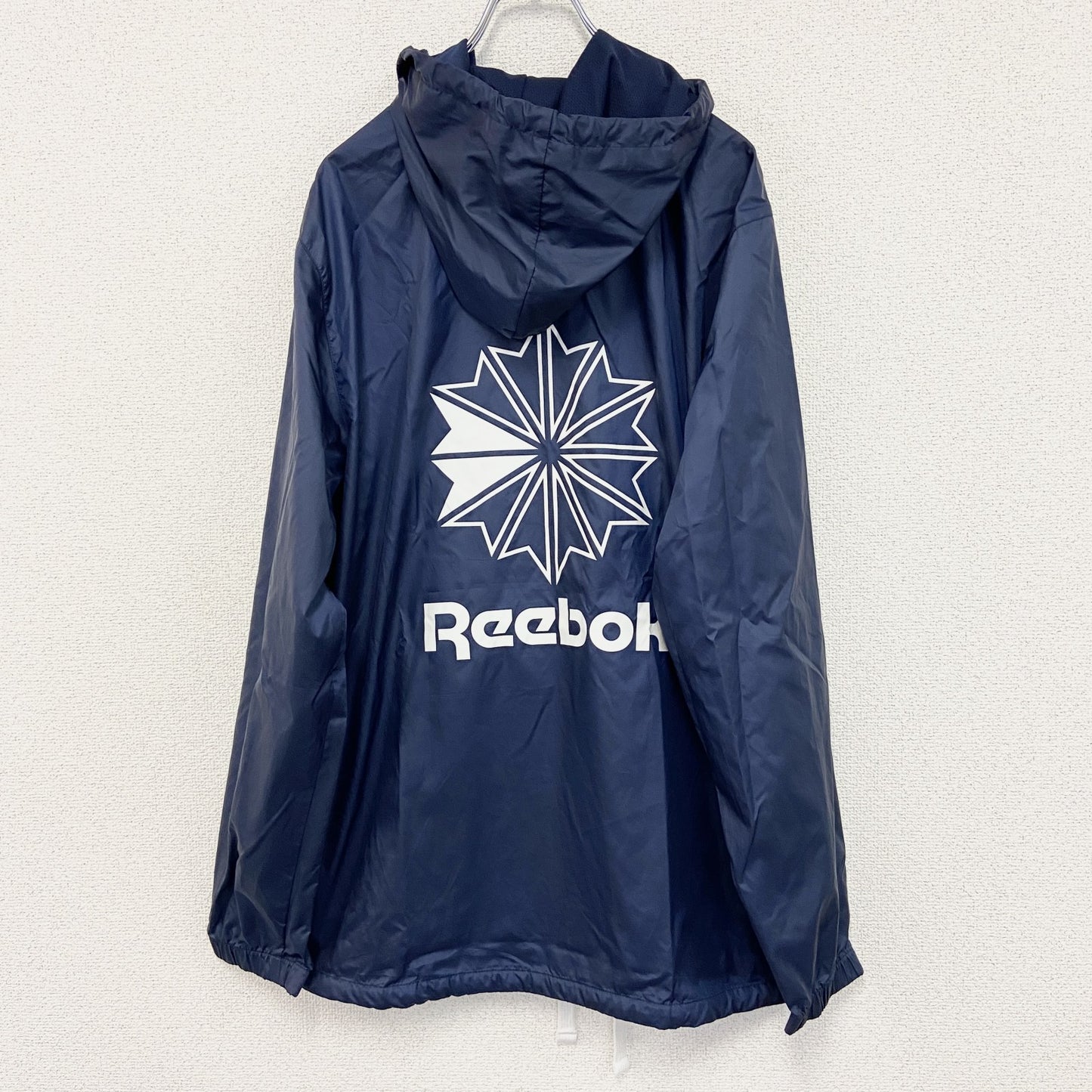 Reebok　リーボック　ウインドブレーカー　フルジップジャケット　デカロゴ　紺　ネイビー　Oサイズ