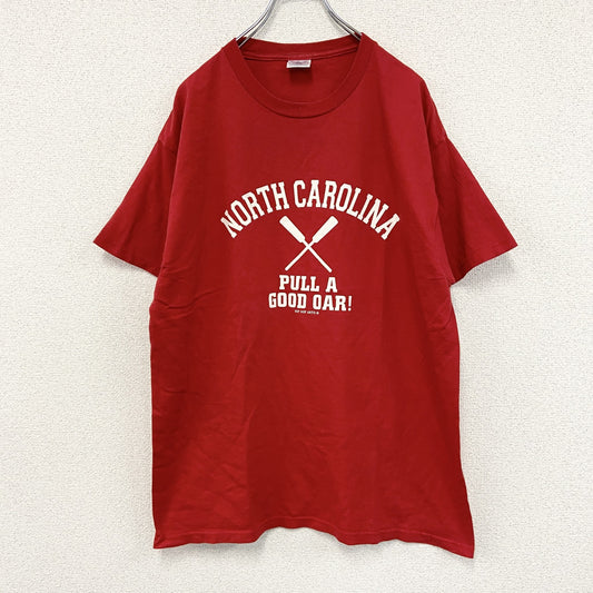 90s～　DELTA　デルタ　半袖プリントTシャツ　５連プリント　アーチプリント　ヴィンテージ　赤　レッド　Lサイズ