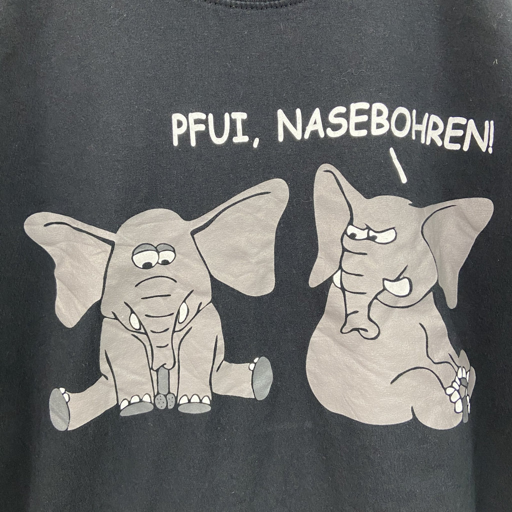 古着 used　GILDAN　ギルダン　半袖アニマルプリントTシャツ　クルーネック　レトロデザイン　ゾウ　黒　ブラック　Lサイズ