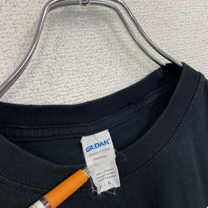 古着 used　GILDAN　ギルダン　半袖アニマルプリントTシャツ　クルーネック　レトロデザイン　ゾウ　黒　ブラック　Lサイズ