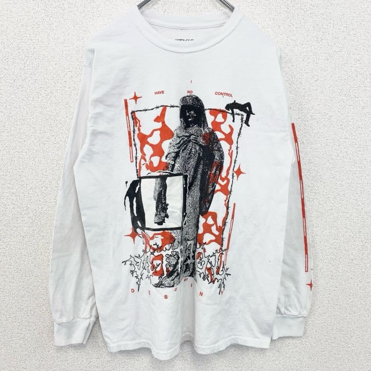 古着 used　VITRIOL　長袖ビッグプリントTシャツ　クルーネックロンT　Destiny　ヒューマン　白　ホワイト　Mサイズ