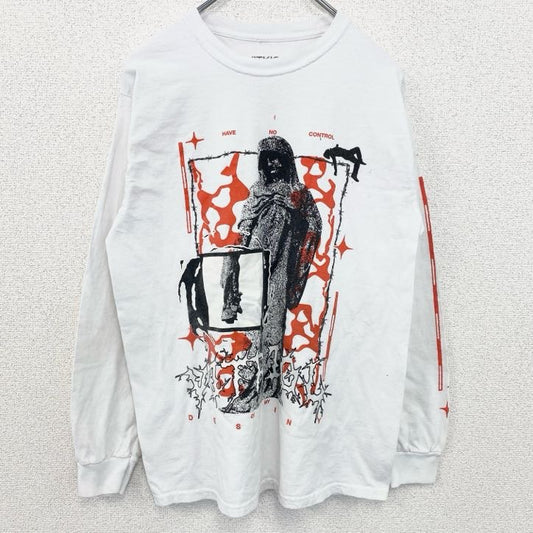 古着 used　VITRIOL　長袖ビッグプリントTシャツ　クルーネックロンT　Destiny　ヒューマン　白　ホワイト　Mサイズ